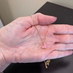 New Pink butterfly adjustable gold plated necklace